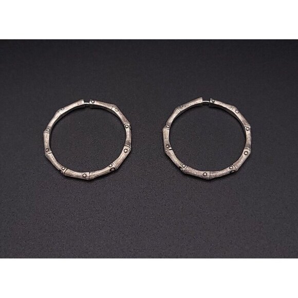 John Hardy Sterling Silver Satin Bamboo Hoop Earrings 1.25" - Picture 1 of 10